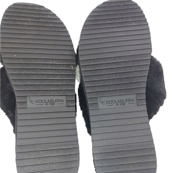 NWOT black faux fur Koolaburra BY UGG Ballia slide slippers size 10 - Picture 2 of 8